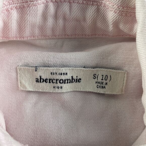 Abercrombie Kids Jean Jacket Girls Small Pink Distressed Denim Rock Retro Zip - Picture 4 of 8